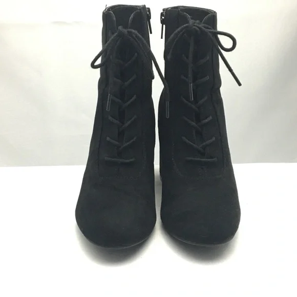 BLACK FAUX SUEDE STACKED HEEL BOOTS - Picture 3 of 15